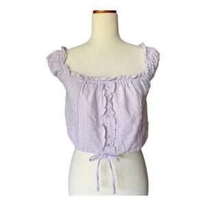 Urban Outfitters Lavender Crop Top Cap Short Sleeve Size Medium NWT